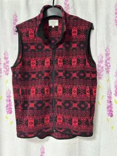 赤と黒の幾何学模様 ジップアップベスト Lサイズ