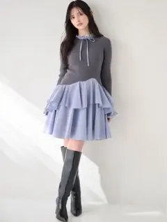 SNIDEL Sustainableドッキングミニニットワンピース stripe