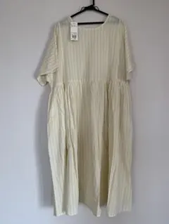 【新品タグ付き】Samansa Mos2コットン前後着ワンピースストライプ柄半袖