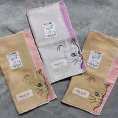３枚 新品 ポール&ジョー 横顔 猫 ガーゼハンカチ