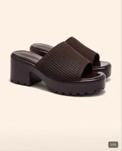 サンダル　リブニット 厚底　プラットフォーム ダークブラウン