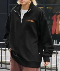 【CODDERR】ハーフジップ ロゴ刺繍 裏毛 ビッグシルエットスウェット