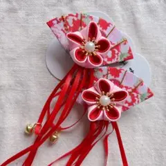 ☆ヘアクリップ 2個セット 扇子 レッド ヘアアクセサリー 和服 和装 赤