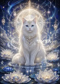 一作限り】星降る青の世界を見上げる白猫の幻想アート 白猫 P996
