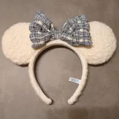 ミッキー耳カチューシャ チェックリボン付き
