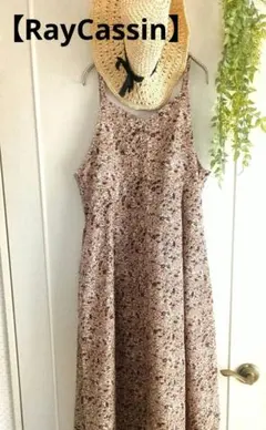 【RayCassin】小花柄キャミワンピース ロング丈 ナチュラル ベージュ系