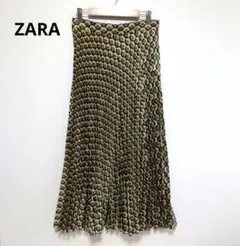 ザラ　プリーツロングスカート　M　幾何学模様　大人女性