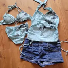 【美品】icbセパレート水着 ビキニ& ショートデニムパンツ　４点セットのサムネイル