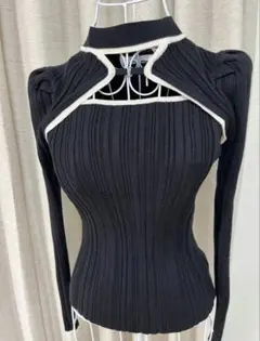 REDYAZEL 黒リブニットハイネックトップス