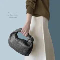 ANA McQueen 編み込み ブラック ハンドバッグ