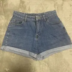 デニムブルー ショートパンツ ゴムウエスト