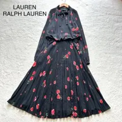 美品 ラルフローレン ロングワンピース プリーツ 花柄 リボン 金ボタン