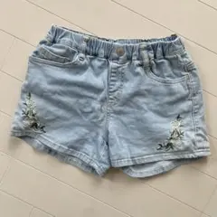 ショートパンツ　花柄　刺繍　デニム