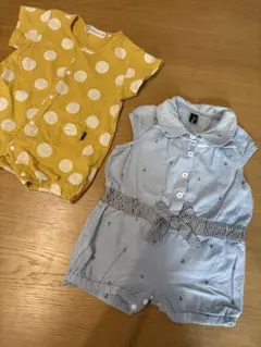 【70サイズ夏服】ベビー ロンパース 女の子 2枚セット ドット マリン柄