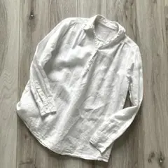 リネン100%長袖シャツ【M】検白 麻100% ナチュラル系 春夏 プルオーバー