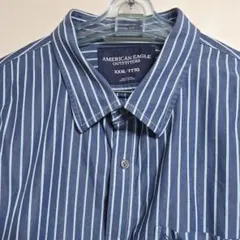 【希少】アメリカンイーグル 長袖 ストライプシャツ XXXL ネイビー✕ブルーのサムネイル