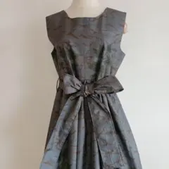 希望丈仕上げ大島紬着物リメイク ギャザーワンピース　ベルトM～LL No.500