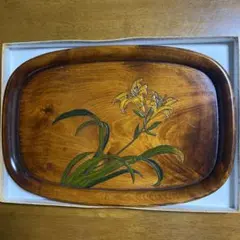 木製花彫刻トレイ 約39cm x 27cm位