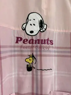 Peanuts スヌーピー エプロン ピンクチェック　M~L