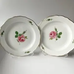[稀少]　フッチェンロイター手描きバラの花柄 中皿３枚 フッチェンロイター[Hutschenreuther]パークレーンチャーミングローズ 食器