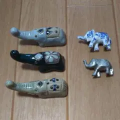 象の箸置き(お香立て)3個セット+お香立て+置物