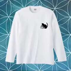 人気✨ロングスリーブTシャツ 猫 フラワーオブライフ 神聖幾何学ホワイトLサイズ