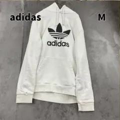 アディダス ホワイト 白色 パーカー トレフォイル ロゴ プリント【9673】