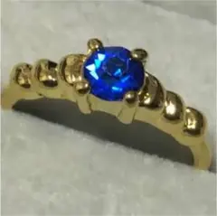 【artificial】ブルーサファイア  一粒シンプルゴールドリング