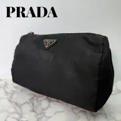 PRADA プラダ ナイロン ポーチ コスメ 三角ロゴ プレート ブラック 黒
