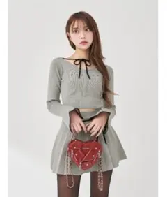 Darich ウエストオープンリボンデザインニットミニワンピース