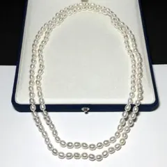 本真珠 ライスパール ロング ネックレス アクセサリー 2重 カジュアル