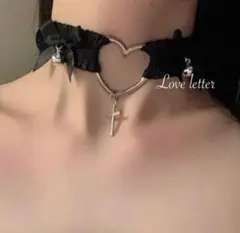 No.274S 地雷ハート十字架リボンチョーカーネックレス 韓国 量産型 病み