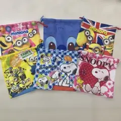 巾着　6点セット ミニオン　スヌーピー スティッチ