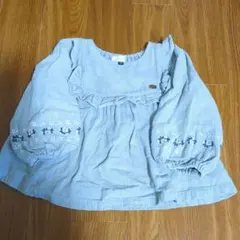 水色 フリル刺繍 バルーン袖ブラウス 90