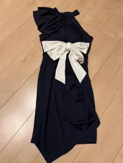 Bay B Club ホルターネック ネイビー フリルドレス ウエストリボン