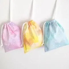 ハンドメイド巾着袋　給食袋　3枚セット　ユニコーンと星座