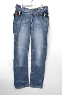 Wウエストライトブルーデニムパンツ