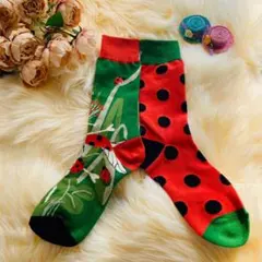 靴下　てんとう虫2非対称ソックス　プレゼントやお揃いでも！ドット