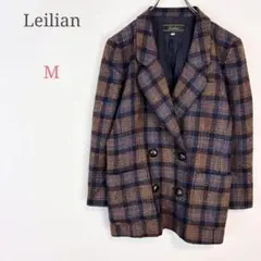 ▼レリアン【M】デザインテーラードジャケット チェック柄 毛 キュプラ