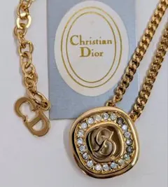 【美品】Christian DiorディオールCDロゴ　ラインストーンネックレス