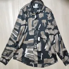 ZARA 総柄 抽象柄　長袖シャツ リラックスフィット　モノトーン　ブラックのサムネイル