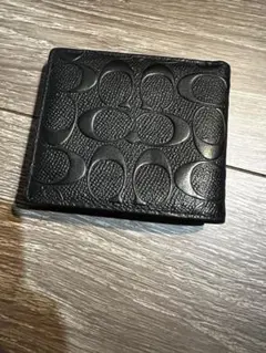 COACH コーチ メンズ 二つ折り財布 シグネチャー エンボス ブラック