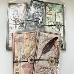 【57】素材紙 5種 メモ帳 コラージュ 海外 紙もの まとめ売り