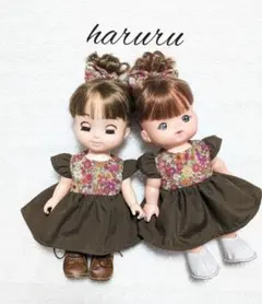 メルちゃん服　ソランちゃん服　コルネちゃん服　レミンちゃん服　肩フリルブラウン花