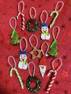 クリスマス ビーズ ツリー オーナメント チャーム 12個セット