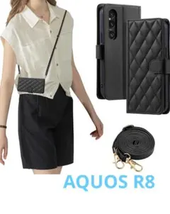AQUOS R8 スマホケース ショルダー ハンド ストラップ ブラック 黒のサムネイル