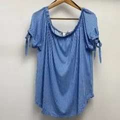H&M 大きめ ストライプオフショルダーシャツ