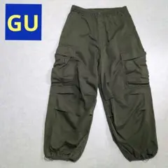 GU スーパーワイドカーゴパンツ パラシュート344295 L オリーブ