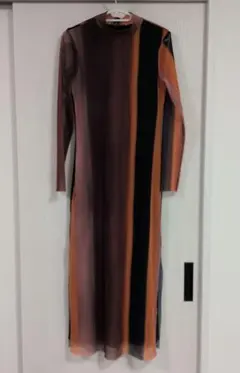 ZARA　グラデーション ストライプ メッシュ シアー ロングワンピース