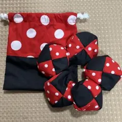 お手玉5個と収納用巾着袋　⑩ ハンドメイド